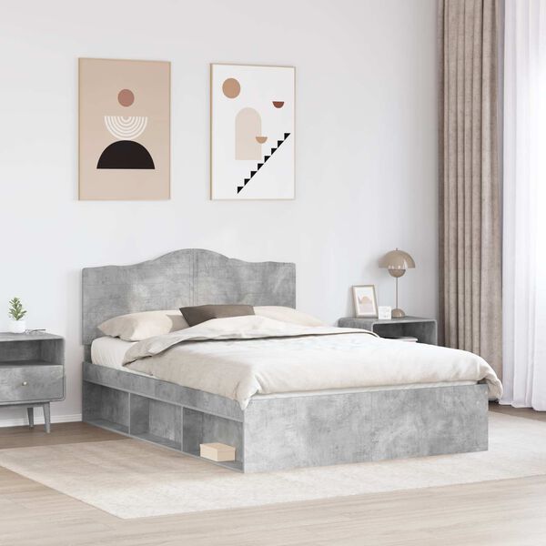 vidaXL Bedframe met hoofdeinde Beton 140 x 190 cm Massief grenenhout