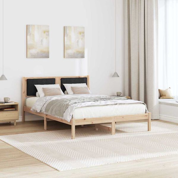vidaXL Bedframe met Gevoerd Hoofdgedeelte Zwart 135 x 190 cm
