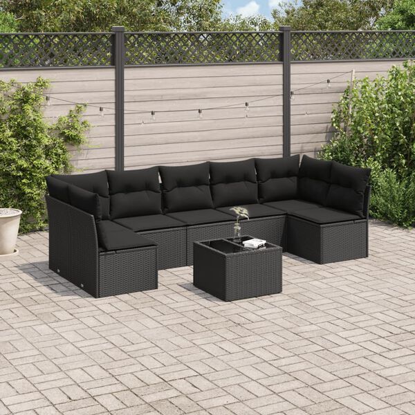 vidaXL 8-delige Loungeset met kussens poly rattan zwart
