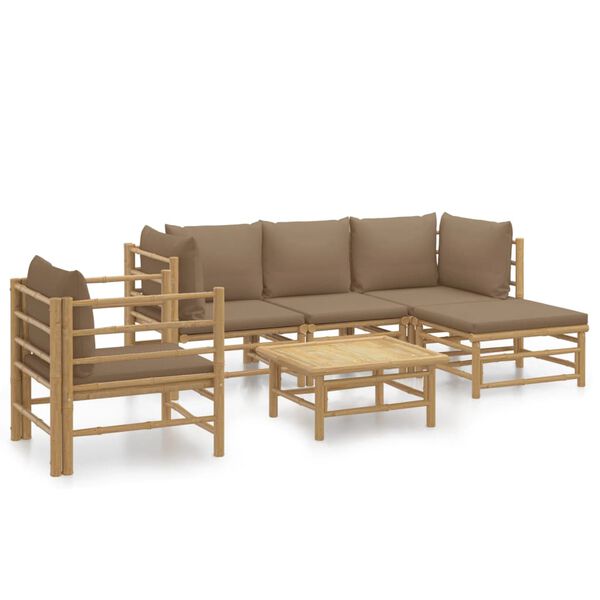 vidaXL 6-delige Loungeset met kussens bamboe taupe