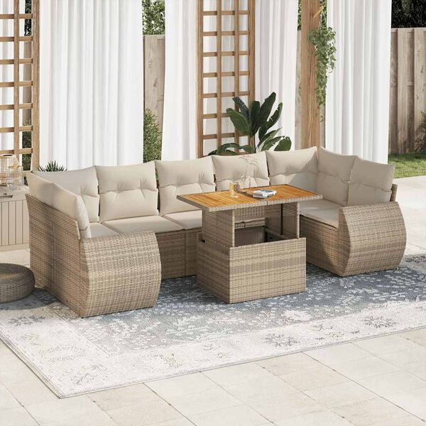 vidaXL 8-delige Loungeset met kussens poly rattan beige