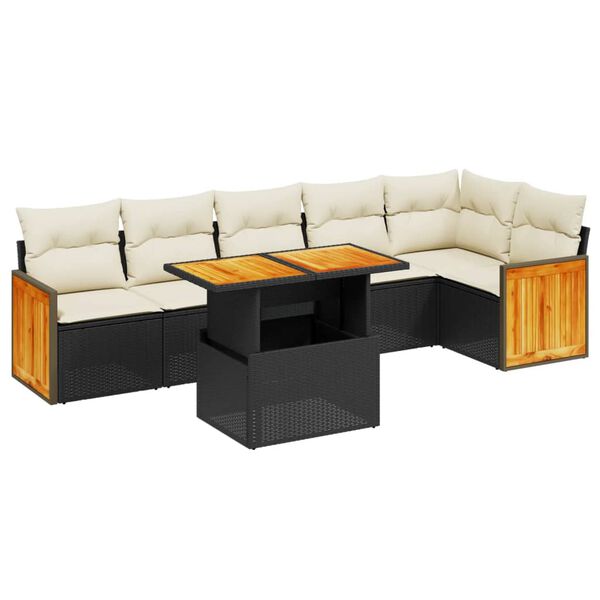 vidaXL 7-delige Loungeset met kussens poly rattan zwart