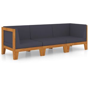 vidaXL 3-delige Loungeset met kussens massief acaciahout