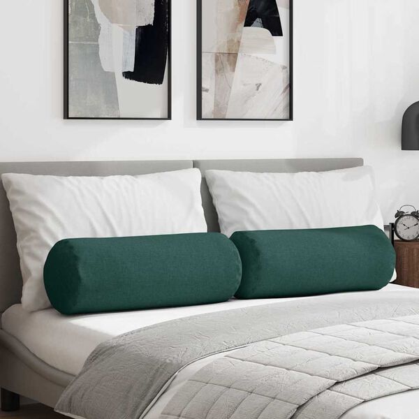 vidaXL Bolster Kussens 2 stuks Donkergroen Ø 25 x 70 cm Stof