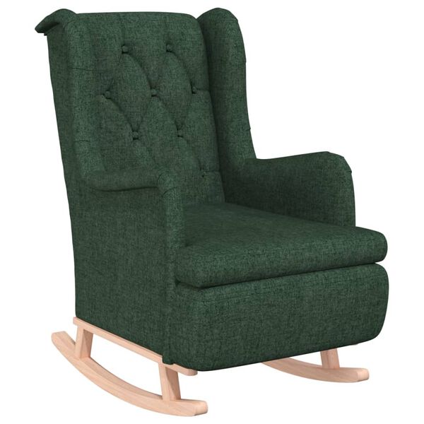 vidaXL Fauteuil met massief rubberwood schommelpoten stof donkergroen