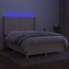 vidaXL Boxspring met matras en LED stof cr&egrave;mekleurig 140x190 cm