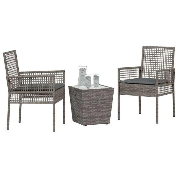 vidaXL Tuin Bistro Set 3 pcs Grijs poly rattan
