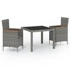 vidaXL 3-delige Tuinset met kussens poly rattan zwart en grijs