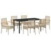 vidaXL Tuin eettafelset met kussen 7 pcs Beige en zwart Rattan