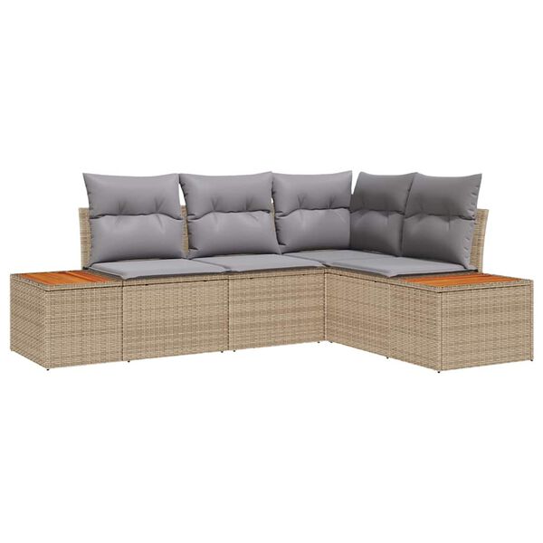 vidaXL Tuinbankenset met kussen 4 pcs Beige en Licht Grijs Polyrattan