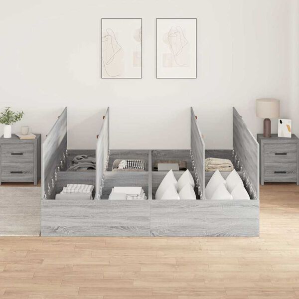 vidaXL Bedframe met opslag Grijs sonoma 200 x 200 cm Bewerkt hout
