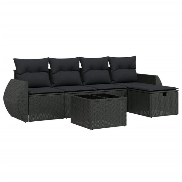 vidaXL 5-delige Loungeset met kussens poly rattan zwart