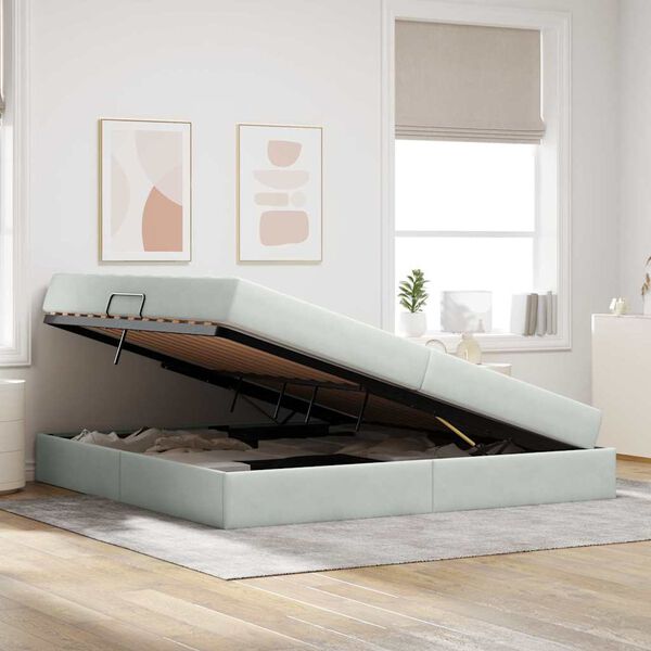 vidaXL Opbergbed met matras met matras Lichtgrijs 200 x 200 cm Fluweel