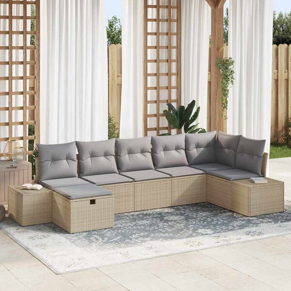 vidaXL Bankstel met kussen 7 pcs poly rattan