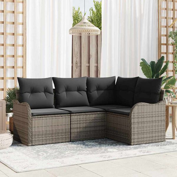 vidaXL Tuin Sofa Set met opslag 4 pcs Grijs poly rattan