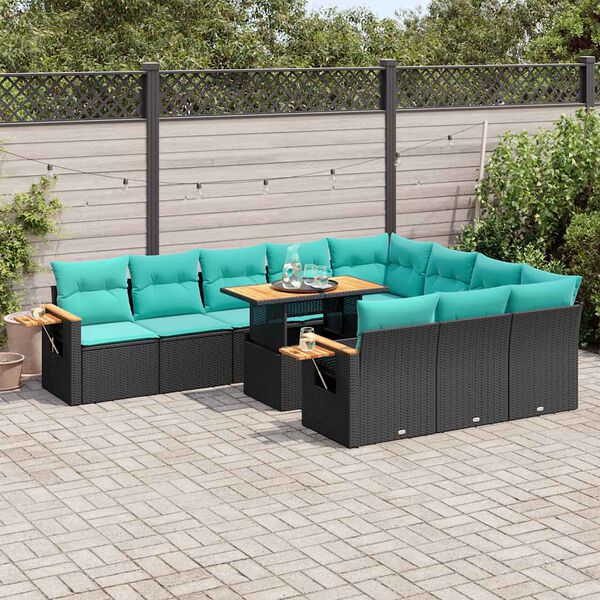 vidaXL 11-delige Loungeset met kussens poly rattan acacia zwart