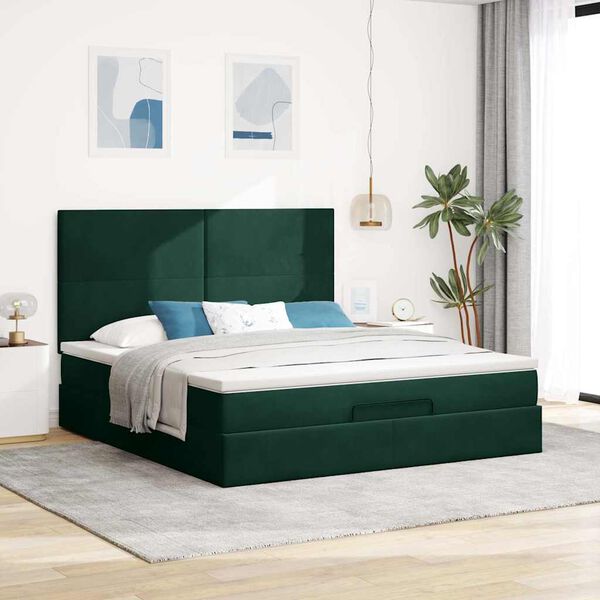 vidaXL Ottoman bed met matrassen 160x200cm fluweel donkergroen