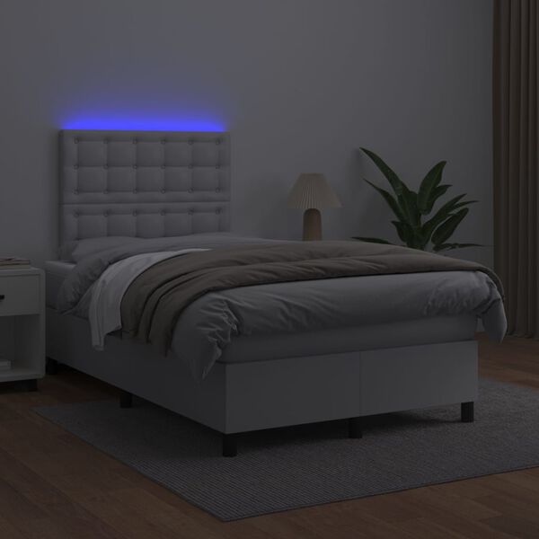 vidaXL Boxspring met matras en LED kunstleer wit 120x200 cm
