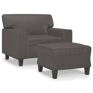 vidaXL Fauteuil met voetenbank 60 cm kunstleer grijs