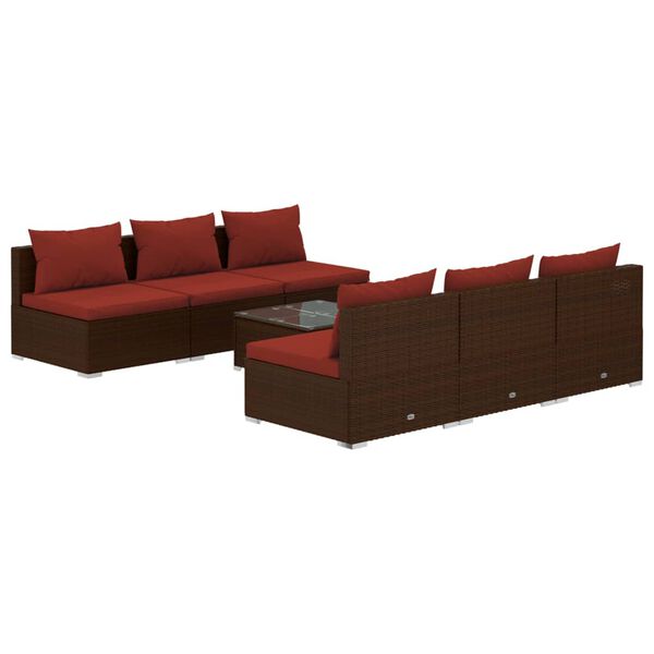 vidaXL 7-delige Loungeset met kussens poly rattan bruin