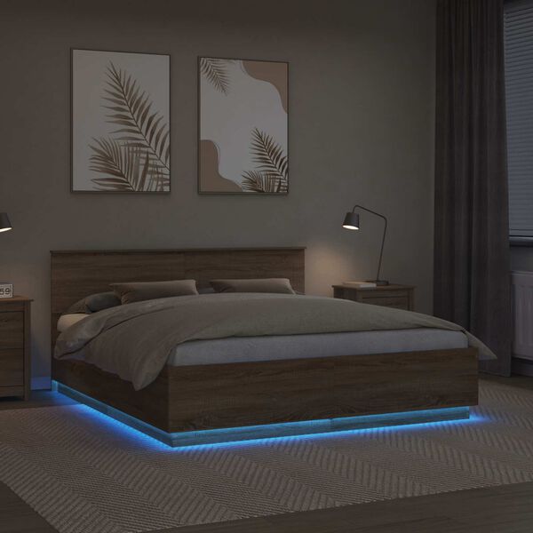 vidaXL Bedframe met hoofdeinde Sonoma Eiken 200 x 200 cm Bewerkt hout