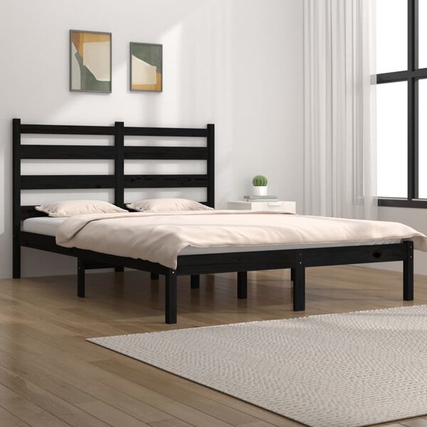 vidaXL Bedframe massief grenenhout zwart 140x190 cm