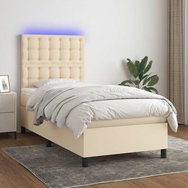 vidaXL Boxspring met matras en LED stof cr&egrave;mekleurig 90x190 cm
