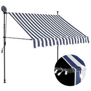 vidaXL Luifel handmatig uitschuifbaar met LED 150 cm blauw en wit