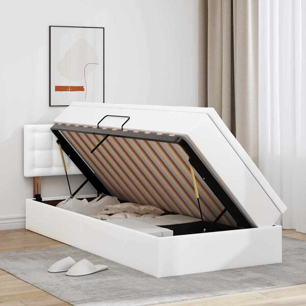 vidaXL Opslag bed met matras met matras Puur Wit 100 x 200 cm Nep Leer