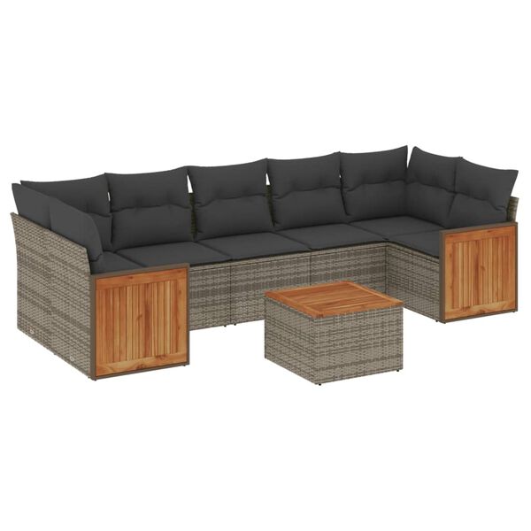 vidaXL 8-delige Loungeset met kussens poly rattan grijs