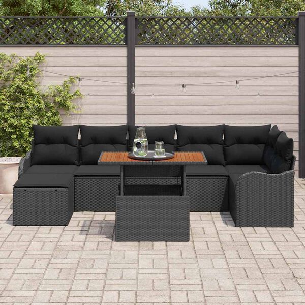 vidaXL Tuin Sofa Set met opslag 8 pcs Zwart Poly riet
