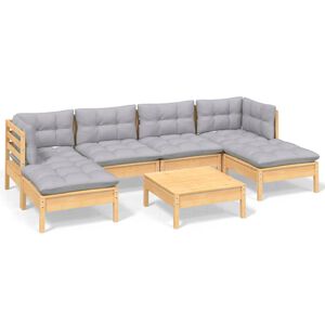 vidaXL 7-delige Loungeset met grijze kussens grenenhout