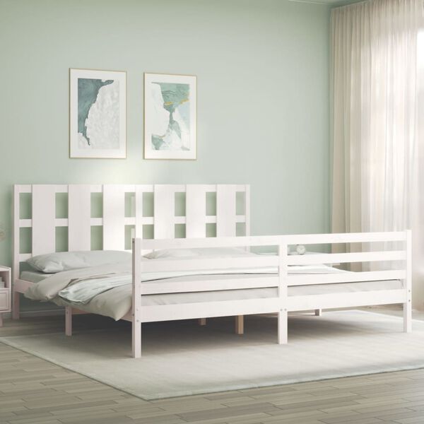 vidaXL Bedframe met hoofdbord massief hout wit
