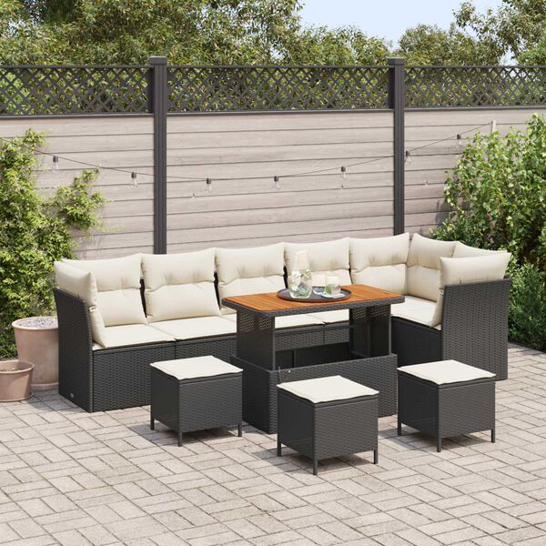 vidaXL Tuinbankenset 10 pcs Zwart poly rattan