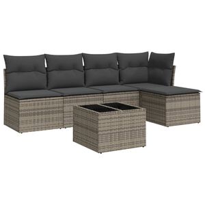 vidaXL 6-delige Loungeset met kussens poly rattan grijs