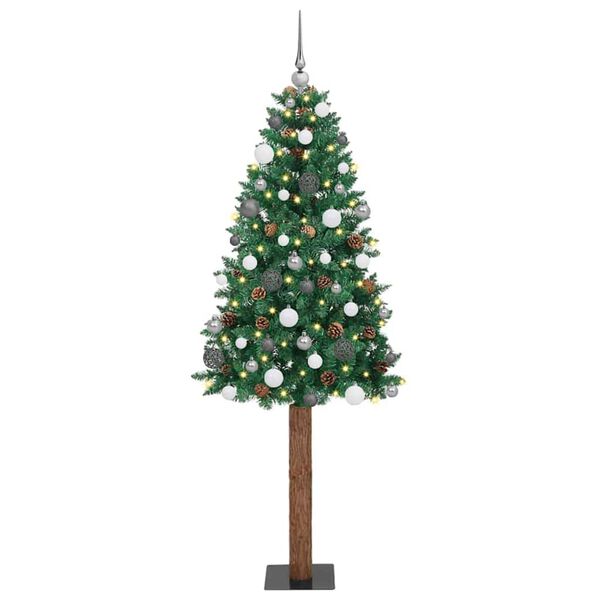 vidaXL Slanke Kerstboom Groen 180 cm PVC en massief dennenhout