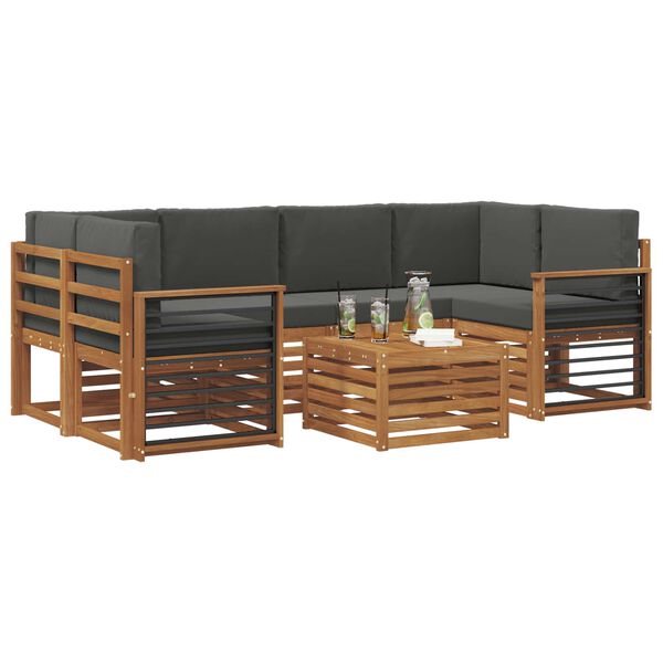 vidaXL Buiten bankenset met kussen 7 pcs Natuurlijk en Antraciet