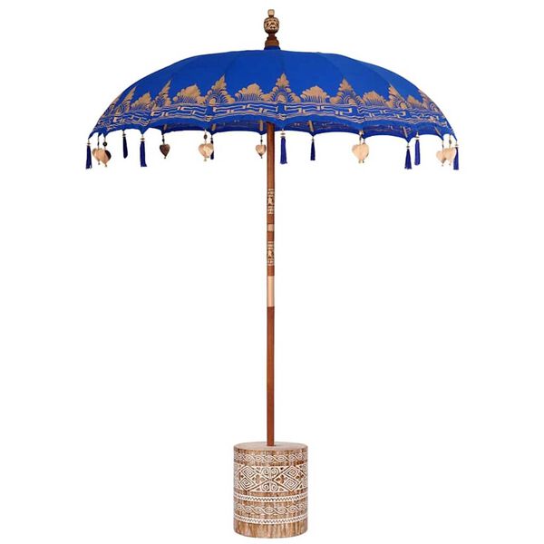 vidaXL Balinese Parasol 260 Blauw 180-190 cm Katoen en massief hout