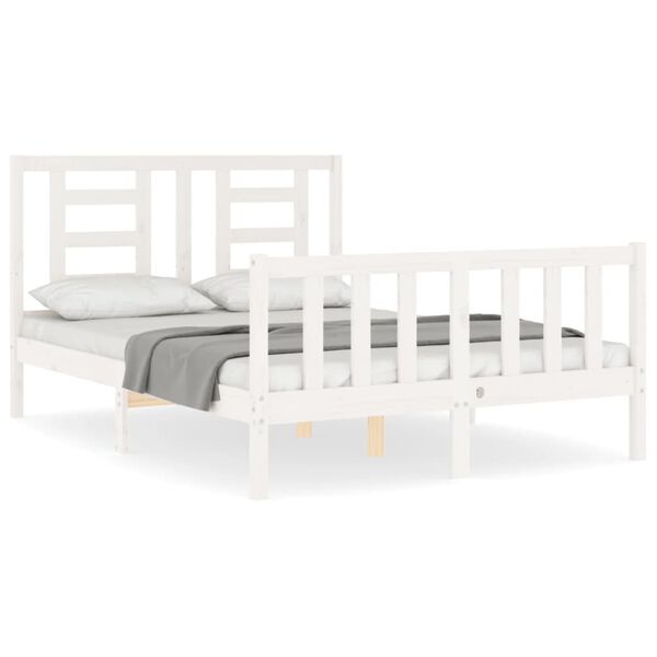 vidaXL Bedframe met hoofdbord massief hout wit