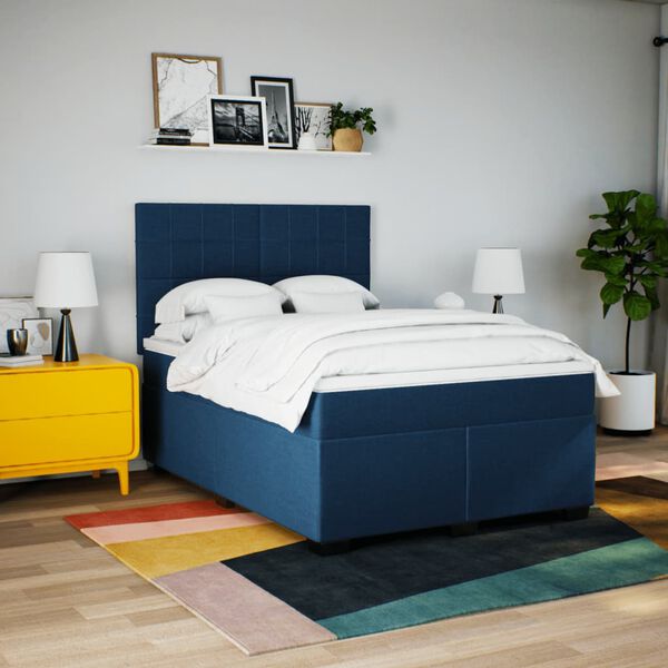 vidaXL Boxspring met matras stof blauw 140x200 cm
