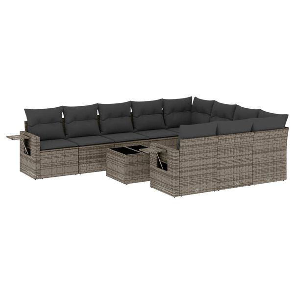 vidaXL 11-delige Loungeset met kussens poly rattan grijs