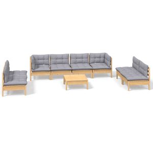 vidaXL 9-delige Loungeset met grijze kussens grenenhout