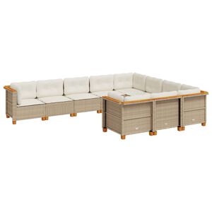 vidaXL 10-delige Loungeset met kussens poly rattan beige