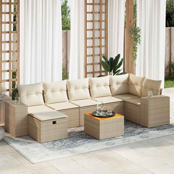 vidaXL 8-delige Loungeset met kussens poly rattan beige