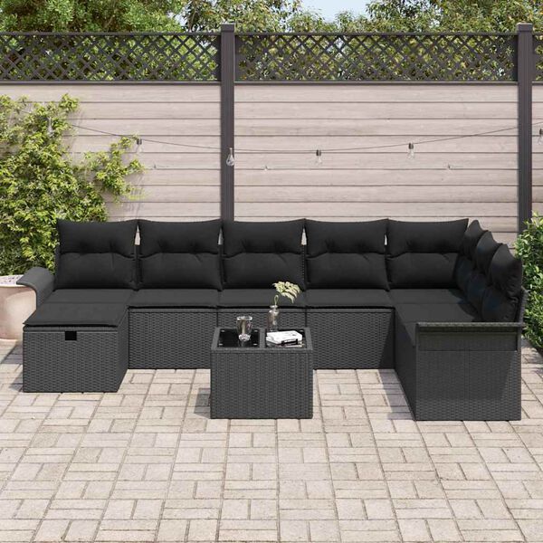 vidaXL Tuin Sofa Set met kussen met opslag 9 pcs Zwart Poly riet