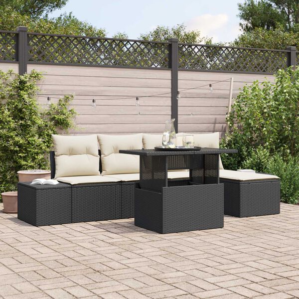 vidaXL Tuin Sofa Set met opslag 6 pcs Zwart Poly riet