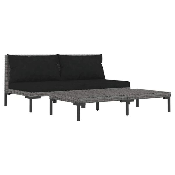 vidaXL 3-delige Loungeset halfrond poly rattan donkergrijs