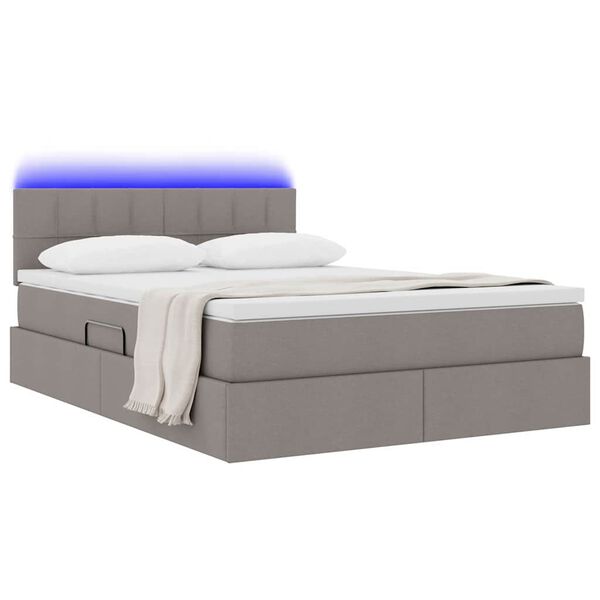 vidaXL Opbergbed met LED met matras met LED Taupe 140 x 190 cm Stof