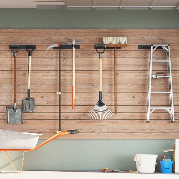 vidaXL Tuingereedschapsrekken 4 st wandmontage staal zwart