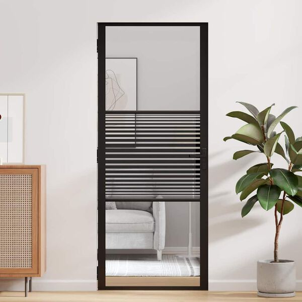 vidaXL Binnen Deur Zwart 83 x 201.5 cm Gehard glas en Aluminium